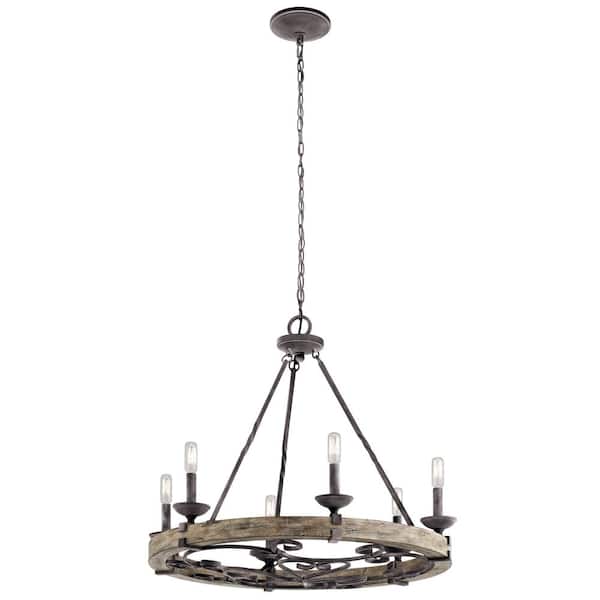 Taulbee 28.5 in. 6-Light Weathered Zinc Farmhouse Wagon Wheel Circle Chandelier for Dining Room