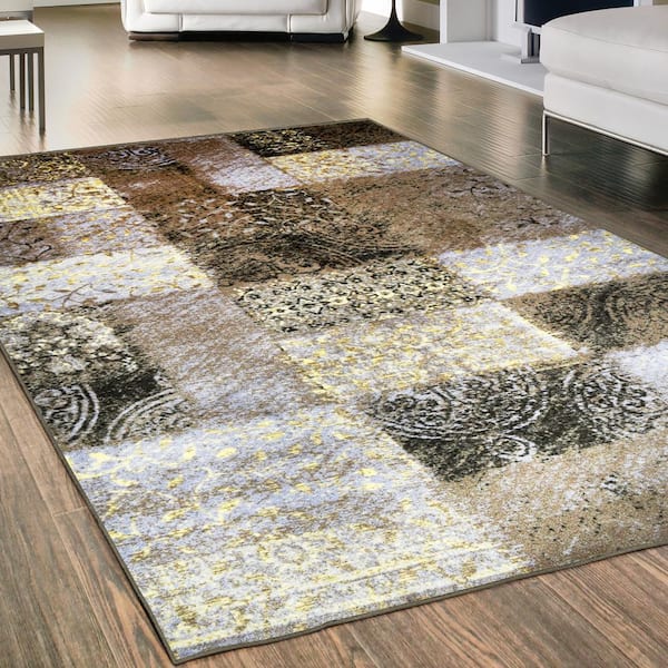 Hadley Brown 8 ft. x 10 ft. Damask Modern Non-Slip Nylon Area Rug