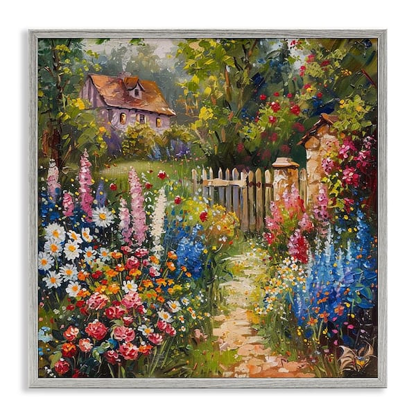 Stupell Industries Blooming Spring Cottage by LSR Design Studio Gray Framed Nature Giclee Art Print 24 in. x 24 in.
