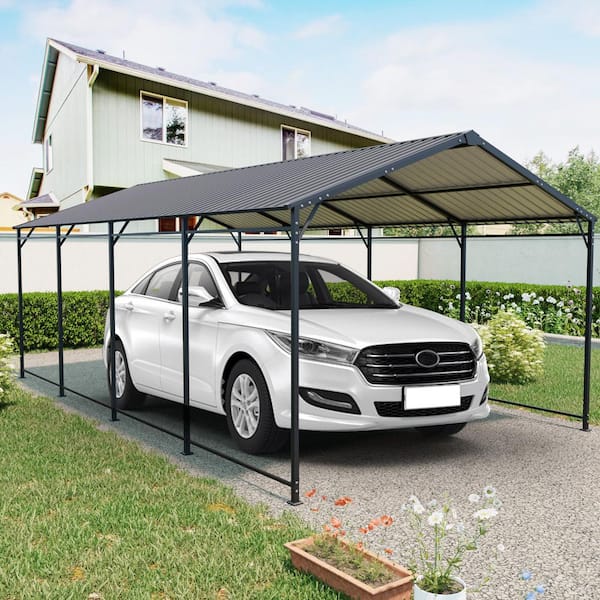 Gray 11 ft. W x 19 ft. D x 9 ft. H Metal Heavy Duty Carport All