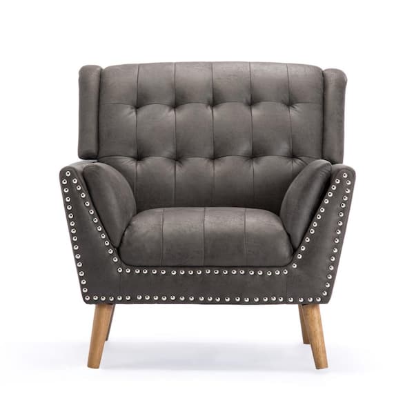 Noble House Delia Contemporary Tufted Slate Microfiber Club Chair with Nail Head Accents