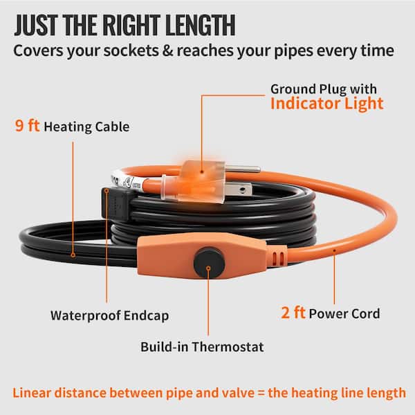 VEVOR Pipe Heating Cable, 12 Feet Heat Tape for Water Pipe, 7W/ft