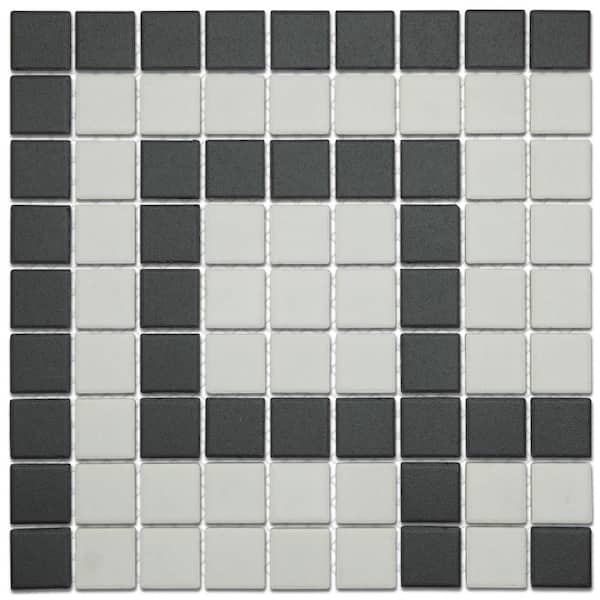 Gotham 1 in. Greek Corner Unglazed Black and White 9 in. x 9 in. Porcelain Floor and Wall Mosaic Tile(2.2 sq. ft. /Case)