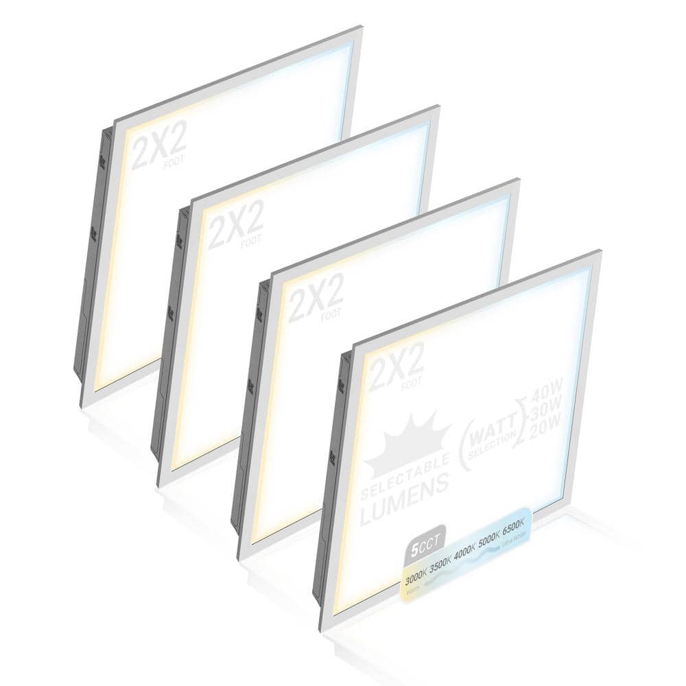 Adjustable White 2x2 LED Drop Ceiling Panel Light 4-Pack