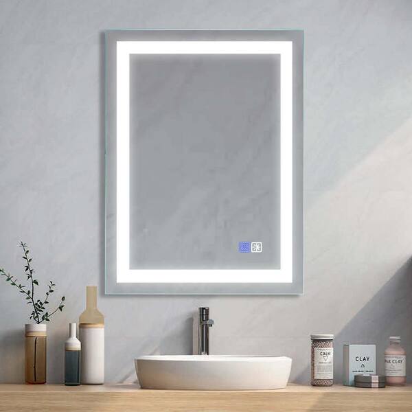 Whatseaso 24 in. W x 32 in. H Rectangular Frameless Anti-Fog Wall Bathroom Vanity Mirror in Silver
