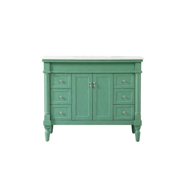 Unbranded Simply Living 42 in. W x 21.5 in. D x 35 in. H Bath Vanity in Vintage Mint with White and Brown Vein Marble Top
