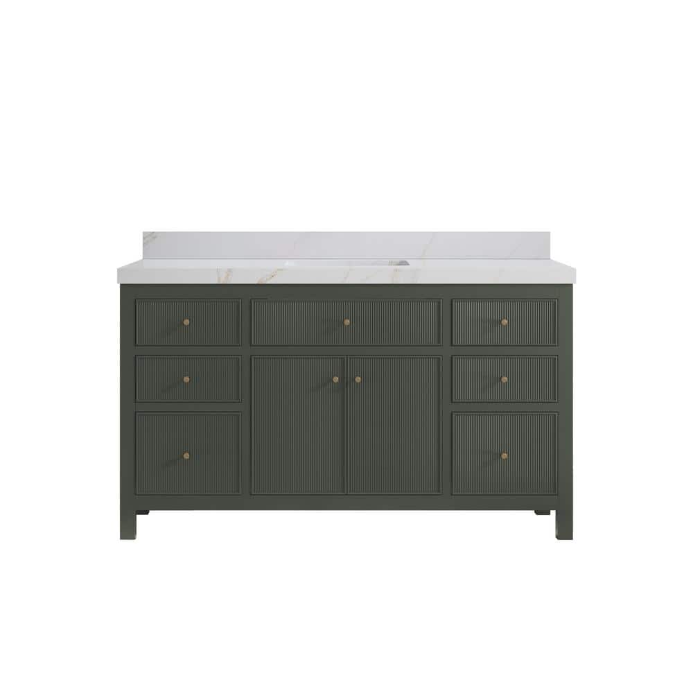 Sonoma 60 in. Single Sink Freestanding Pewter Green Bath Vanity with Calacatta Sienna Quartz Top Unassembled price history on PriceWatchPro