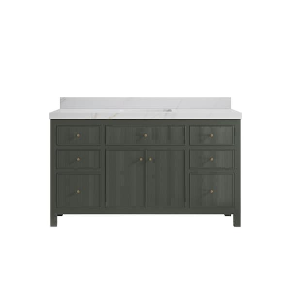 Sonoma 60 in. Single Sink Freestanding Pewter Green Bath Vanity with Calacatta Sienna Quartz Top Unassembled