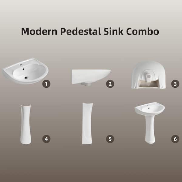20 in. W x 17 in. D Semi-Circular Glossy White Pedestal Sink for Small Bathrooms with Overflow and Single Faucet Hole