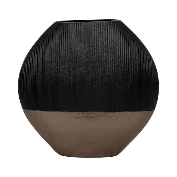 Liv & Skye 14 in. Bronze Metal Color Block in Brass Finish Decorative Vase