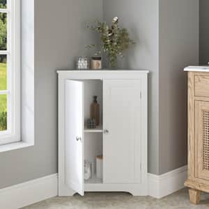 23.62 in. W x 12.40 in. D x 31.89 in. H White MDF Freestanding Linen Cabinet Corner Cabinet with Adjustable Shelf