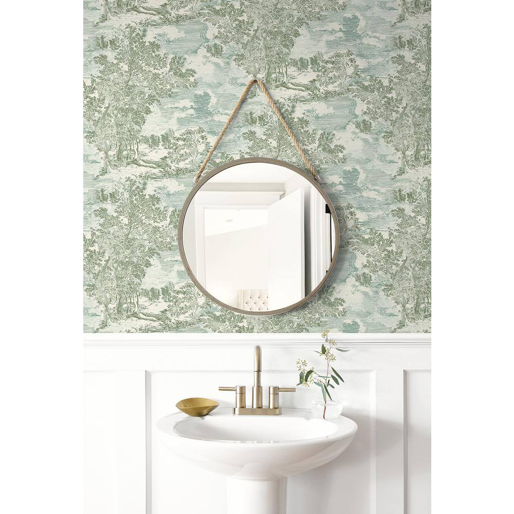 Willow Green Self-Adhesive Scenic Toile Wallpaper