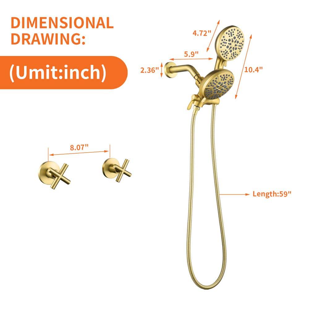Brushed Gold Double Handle 7-Spray Wall Mounted Shower System