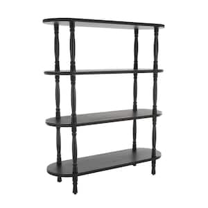 57 in. Tall Wooden Stationary Black Oval Shelving Unit Bookcase with Turned Legs and Beaded Edges