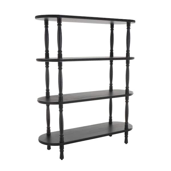 Litton Lane 57 in. Tall Wooden Stationary Black Oval Shelving Unit Bookcase with Turned Legs and Beaded Edges