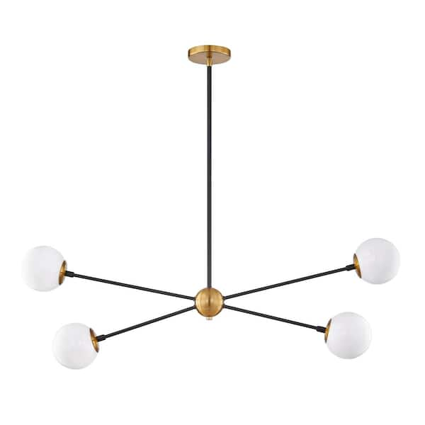 Fifth and Main Lighting Aria 4-Light Burnished Brass and Matte Black Island Pendant with Opal Glass Shades