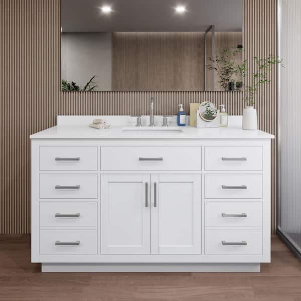 Wyndham Collection Beckett TK 60 in. W x 22 in. D x 35 in. H Single Bath Vanity in White with White Quartz Top