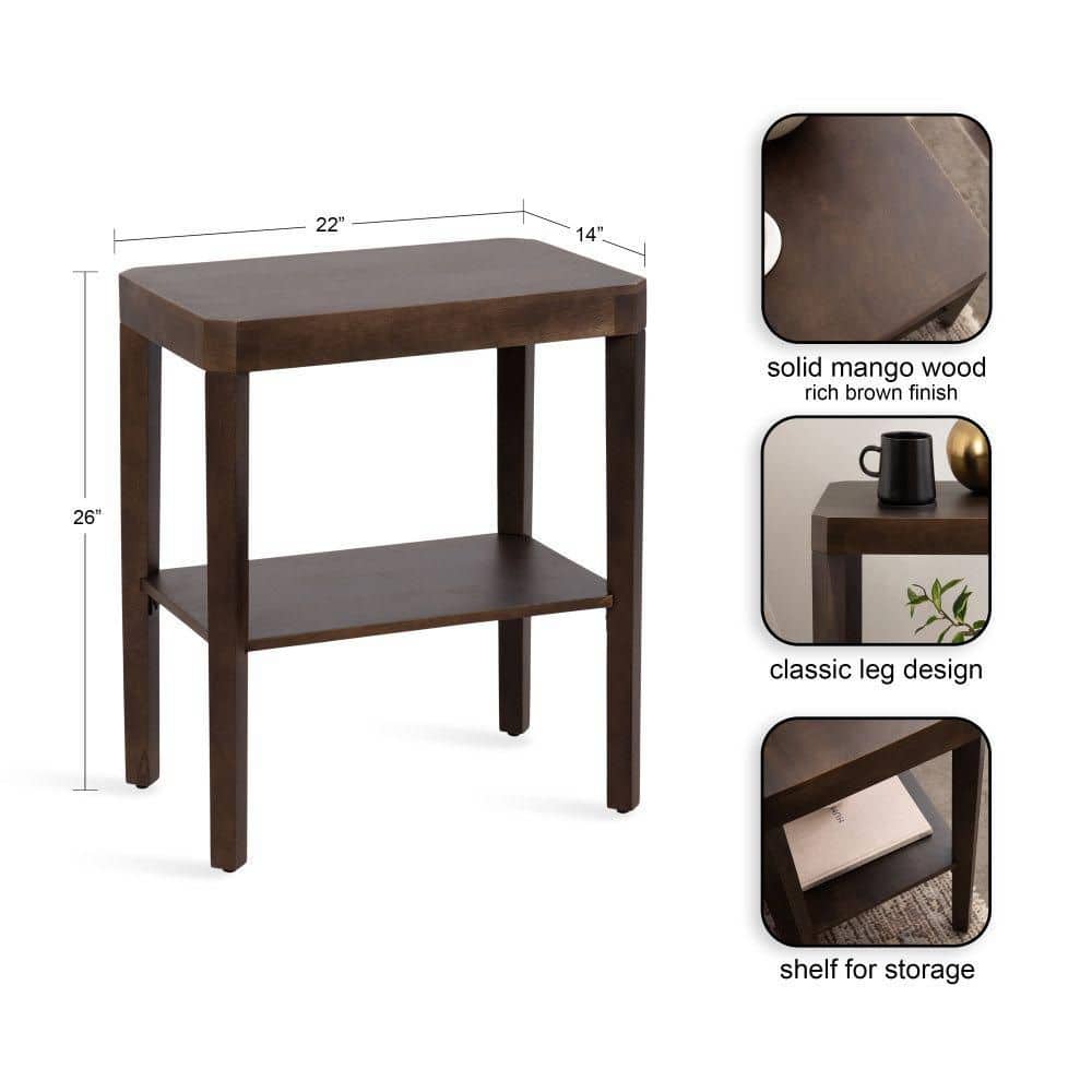 Talcott 22 in. Dark Brown Rectangle Wood End Table - thumbnail 4