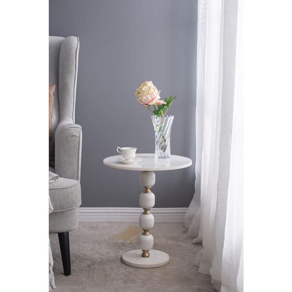 15 in. Gold/White Round Marble End Table