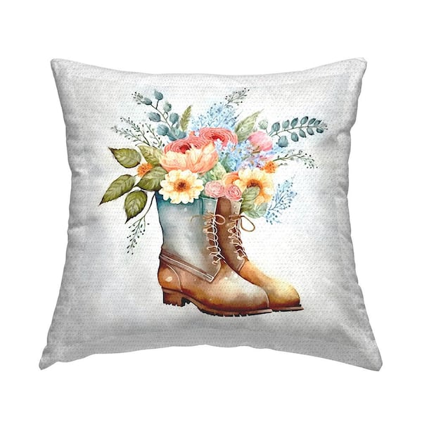 Stupell Industries Floral Gardening Boots Bouquet Multi-Color Square Outdoor Throw Pillow