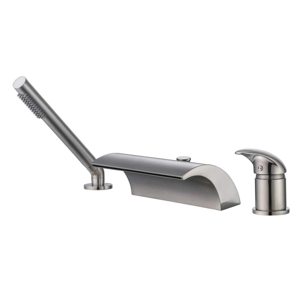 Waterfall Single Handle Tub Deck Mount Roman Tub Faucet with Hand Shower in Brushed Nickel -  SUMERAIN, S2138NW-HD