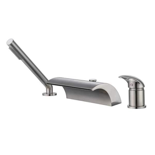 SUMERAIN Waterfall Single Handle Tub Deck Mount Roman Tub Faucet with Hand Shower in Brushed Nickel