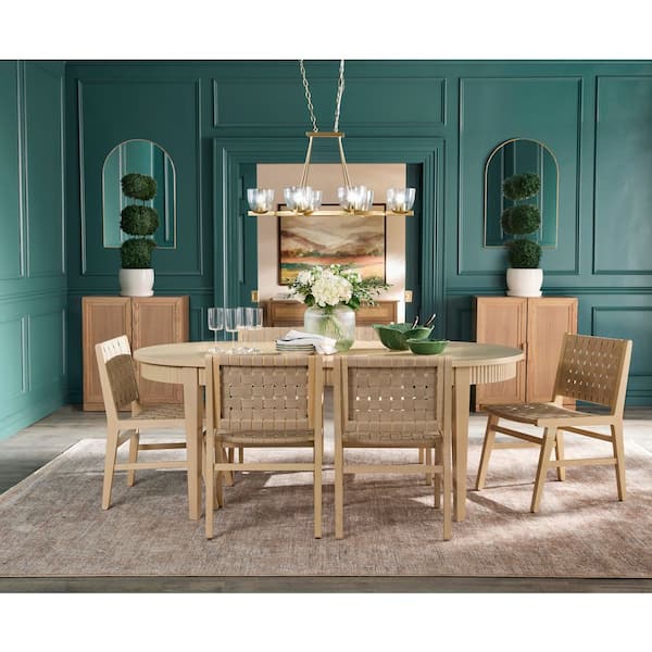 Gwynn Cerused White Oak Wood Finish 95.98 in. L x 40 in. W Extension Dining Table with 4 Square Legs, Seats 4-6