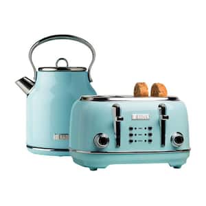 Stainless Steel Retro Toaster & 1.7 Liter Stainless Steel Electric Kettle, Turquoise, 1 Kettle