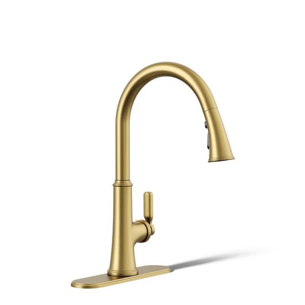 Adva Single Handle 3-Function Pull Down Sprayer Kitchen Faucet In Vibrant Brushed Moderne Brass