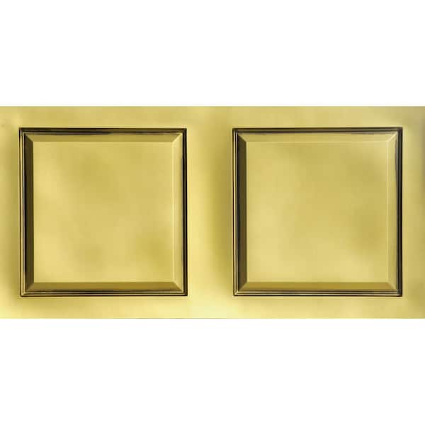 FROM PLAIN TO BEAUTIFUL IN HOURS Raised Panel 2 ft. x 4 ft. PVC Lay-in Ceiling Tile in Antique Brass