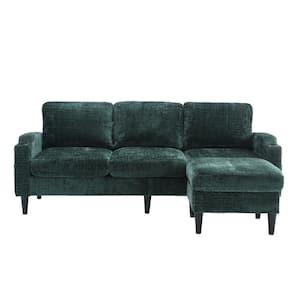 77 in. 4-piece L Shaped Chenille Modern Sectional Sofa in. Emerald with Removable Storage Ottoman and Cup Holder