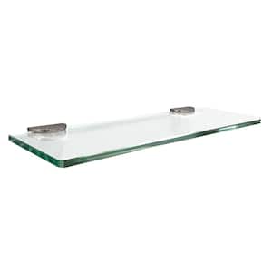 15 in. W x 5 in. D x 0.375 in. H Clear Glass Floating Bathroom Shelf in Brushed Nickel