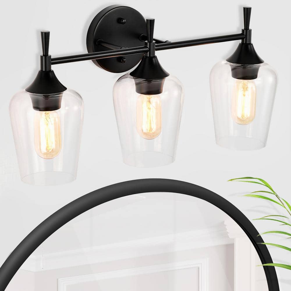 Arlo 21 in. 3-Lights Matte Black Vanity Light with Clear Wine Glass Shades price history on PriceWatchPro