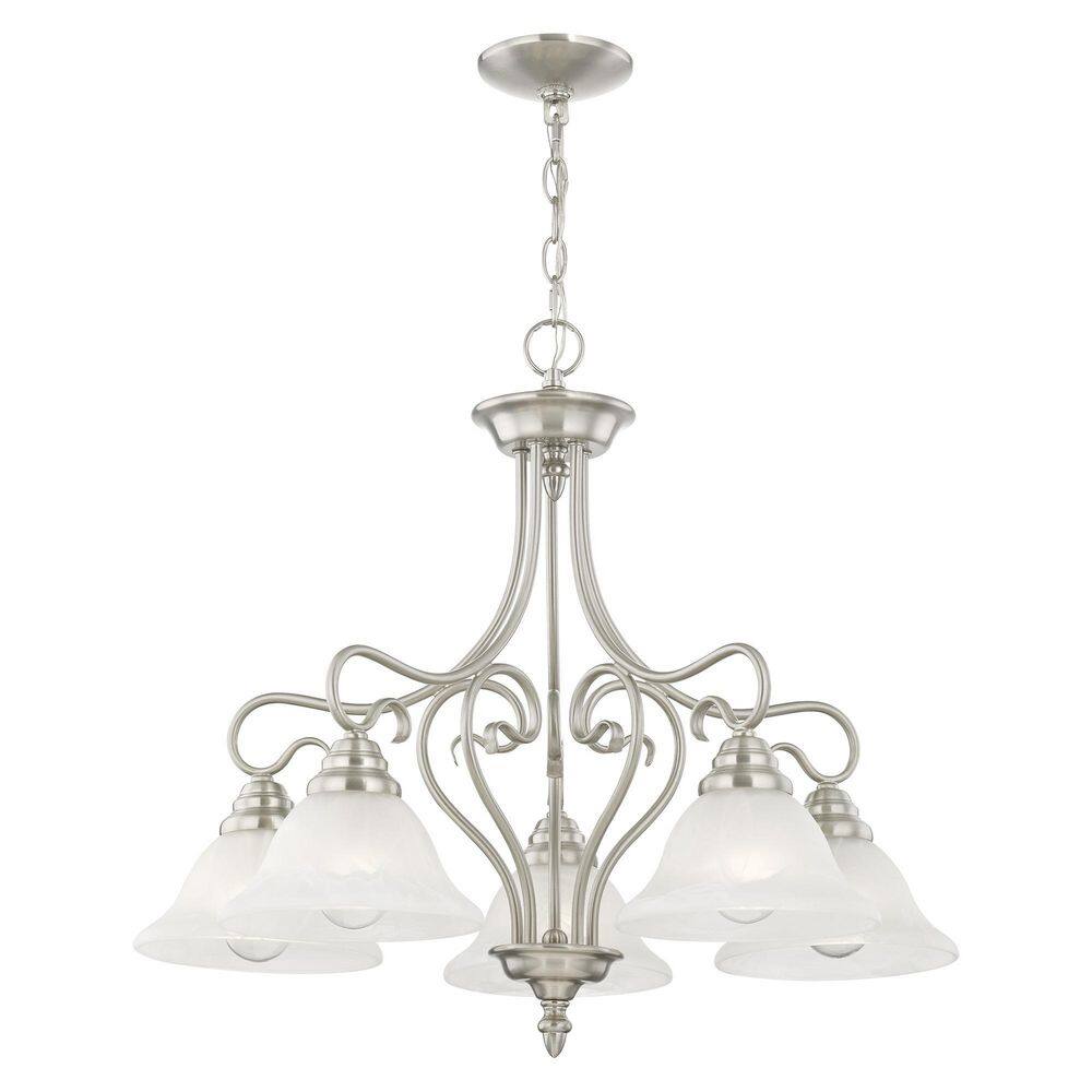 Elegant Coronado 5-Light Chandelier in Brushed Nickel with Alabaster Glass