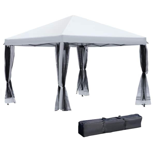 FORCLOVER 10 ft. x 10 ft. Silver White Pop-Up Canopy Vendor Tent with Removeable Mesh Walls and Storage Bag