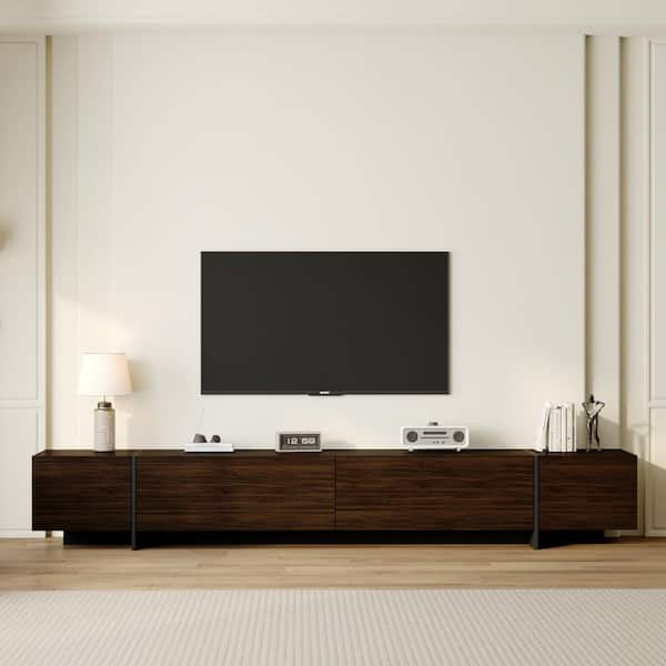 Brown and Black Wooden Entertainment Center, TV Console Table TV Stand Fits TV's up to 75 in. with 3 Doors and 3 Shelves