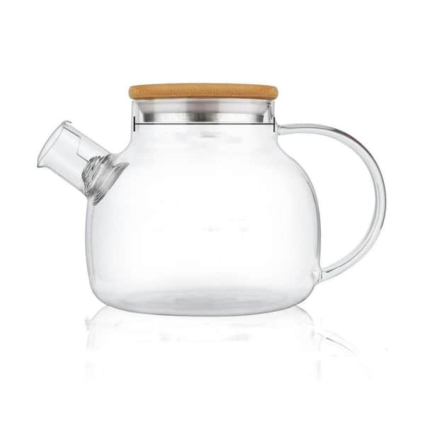 4-Cup Clear Glass Stovetop Safe Teapot Borosilicate Loose Leaf Blooming Tea Maker with Removable Filter Spout