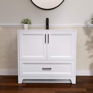 36 in. W x 22 in. D x 34 in. H Freestanding Single Sink Bath Vanity in White Shaker Large Vanity with Solid Surface Top