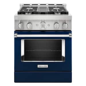 30 in. 4.1 cu. ft. Smart Commercial-Style Gas Range with Self-Cleaning and True Convection in Ink Blue
