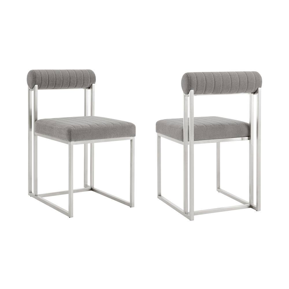 Anastasia Light Gray and Brushed Stainless Steel Fabric Armless Dining Chai