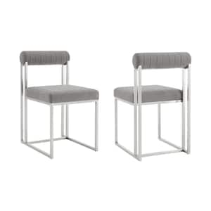 Anastasia Light Gray and Brushed Stainless Steel Fabric Armless Dining Chair Set of 2