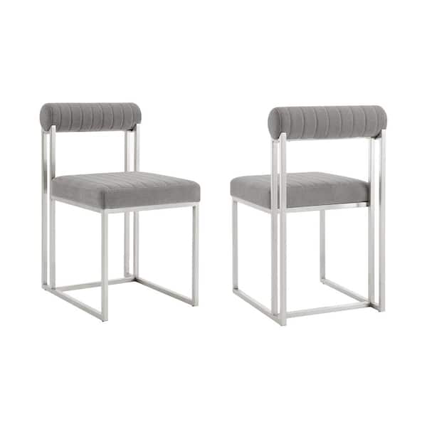 Armen Living Anastasia Light Gray and Brushed Stainless Steel Fabric Armless Dining Chair Set of 2