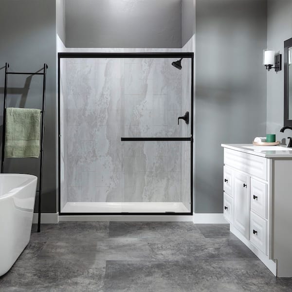 32 in. x 60 in. x 78 in. 4-Piece Glue-Up Alcove Shower Wall, Shelf, Trim Kit in Urban Fjord