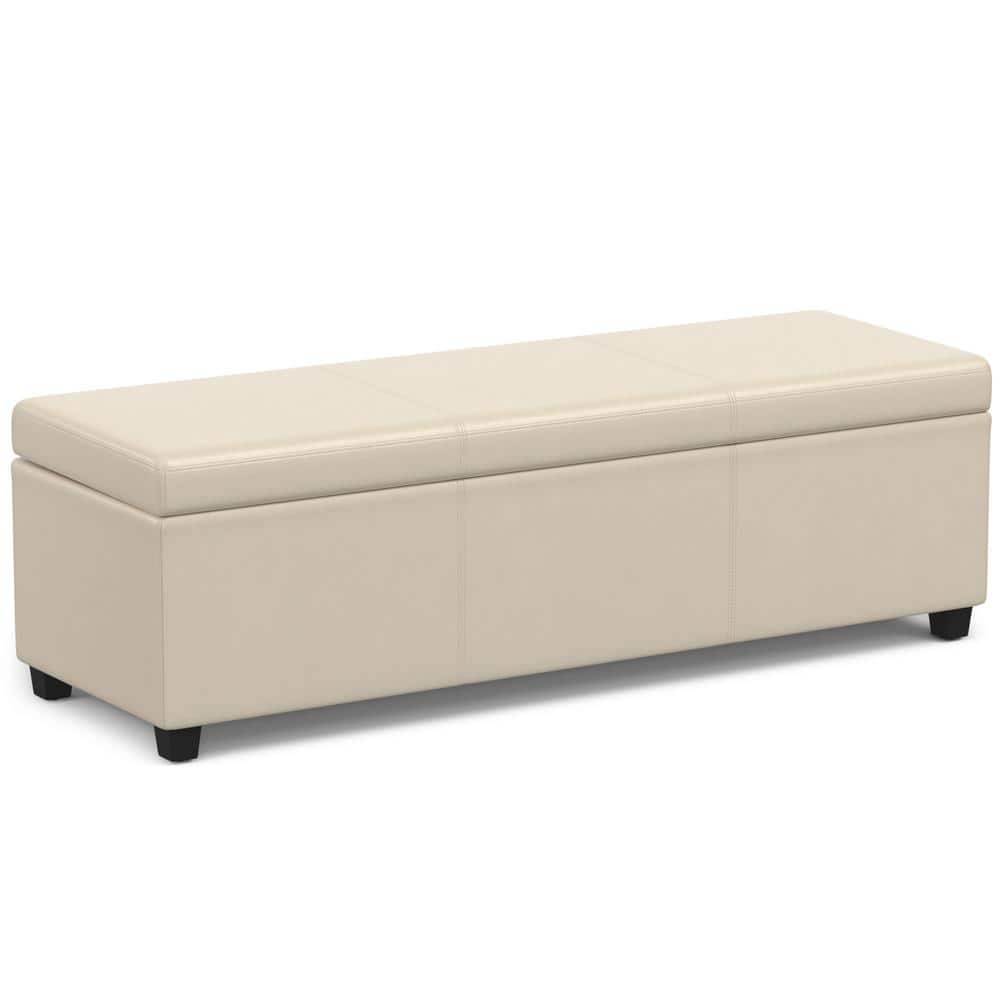 Simpli Home Avalon Extra Large Storage Ottoman Bench Satin Cream