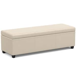 Avalon 54 in. Wide Contemporary Rectangle Extra Large Storage Ottoman Bench in Satin Cream PU Faux Leather
