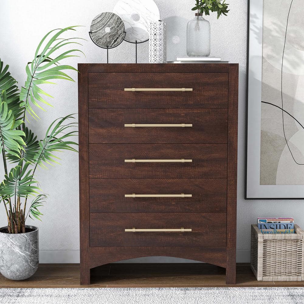 Barthonelle 5-Drawer Walnut Chest of Drawers (48 in. H x 34 in. W x 17 in. D) -  Furniture of America, IDF-7318WN-C