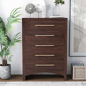 Barthonelle 5-Drawer Walnut Chest of Drawers (48 in. H x 34 in. W x 17 in. D)