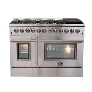 3-Piece Galiano 48". Dual Fuel 8 Burner Range, Maderno 60" Refrigerator/Freezer, Orvieto 48" Range Hood Stainless Steel