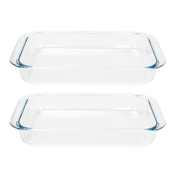 2 Pack Oblong Tempered Glass Baking Dish Set Borosilicate Bakeware Microwave Oven Dishwasher Safe Cookware