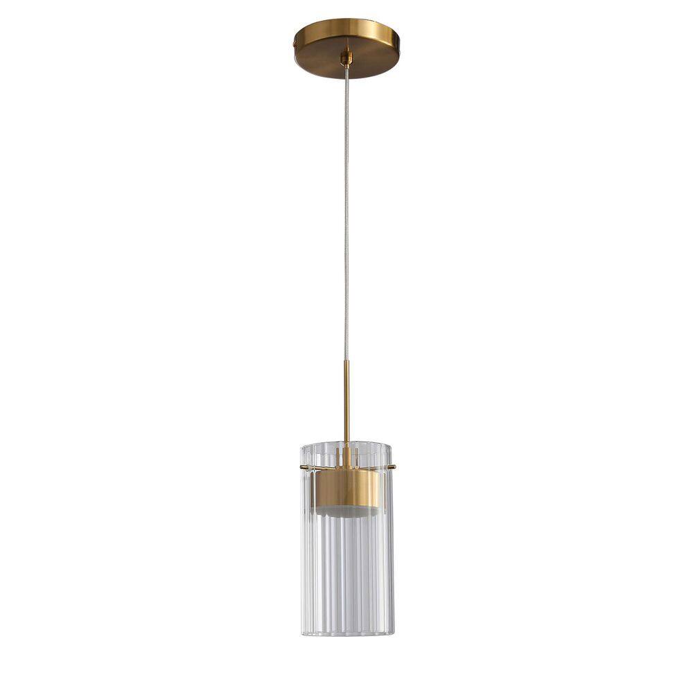 7-Watt 1 Light Gold Integrated LED Pendant Light with Cylindrical Glass Shade Hanging Light Fixture For Kitchen Island price history on PriceWatchPro